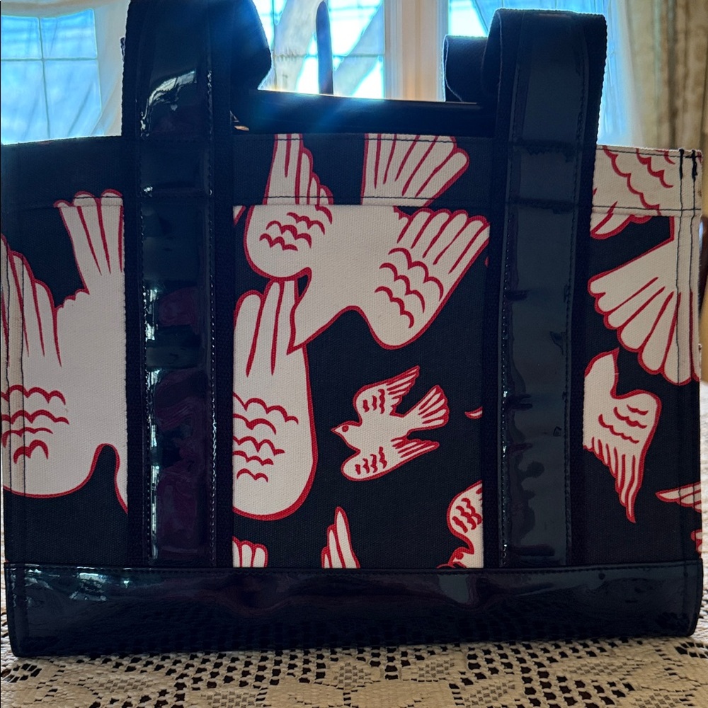 Tory Burch Black & White Canvas Tote with Red Accent - Picture 9 of 13